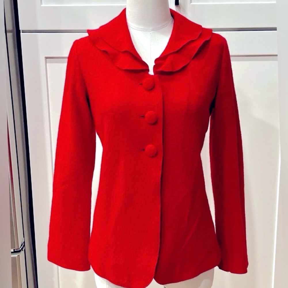 NWOT Pendleton Red Wool Blazer With Ruffled Details